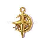 304 Stainless Steel & Rhinestone Pendants, Moon & Star Charm, Ion Plating(IP) Hand Polished, Long-Lasting Plated, Crystal, Real 18K Gold Plated, 16x12mm, Hole:1.40mm(STAS-OY015-68G)
