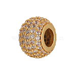 304 Stainless Steel Clear Cubic Zirconia European Beads, Large Hole Bead, Rondelle, Ion Plating(IP), Real 14K Gold Plated, 10x6mm, Hole: 4mm(STAS-OY012-78G)