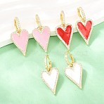 Valentine's Day Heart Brass Micro Pave Clear Cubic Zirconia Hoop Earrings, with Enamel, Cadmium Free & Lead Free, Long-Lasting Plated, Rack Plating, Real 18K Gold Plated, Mixed Color, 34x16mm(EJEW-Z164-10G)