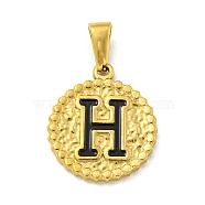 Ion Plating(IP) 304 Stainless Steel Enamel Pendants, Golden, Flat Round with Letter Charm, Letter H, 21x18x2mm, Hole: 8x3.5mm(STAS-R231-19H-G)