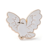 Peace Pigeon Enamel Pins, Light Gold Alloy Badge for Women, White, 19.5x20.5x1.5mm(JEWB-G029-01)