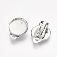 201 Stainless Steel Clip-on Earring Findings, Flat Round, Stainless Steel Color, 18x15.5x7mm, Hole: 3mm, Tray: 14~14.5mm(STAS-S079-81D)