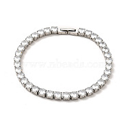 Clear Cubic Zirconia Tennis Bracelet, 304 Stainless Steel Link Chain Bracelet for Women, Stainless Steel Color, 8-3/8 inch(21.3cm)(BJEW-E009-25A-P)