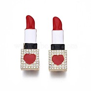 Lipstick with Heart Enamel Pin, 3D Alloy Brooch with Crystal Rhinestone for Backpack Clothes, Nickel Free & Lead Free, Light Golden, Colorful, 45x14.5mm(JEWB-N007-063)