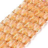 Faceted Electroplated Transparent Glass Beads Strands, Half Rainbow Plated, Twist Rectangle, Saddle Brown, 10x8x5mm, Hole: 1.5mm, about 49pcs/strand, 20.47~20.8 inch(52~53cm)(GLAA-G092-A01)
