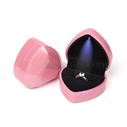 Heart Shaped Plastic Ring Storage Boxes, Jewelry Ring Gift Case with Velvet Inside and LED Light, Pink, 7.15x6.4x4.35cm(CON-C020-01C)