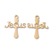 Vacuum Plating 304 Stainless Steel Pendants, Cross with Word Jesus, Golden, 20.5x17.5x0.5mm, Hole: 1.8mm(STAS-P310-08G)