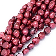 Dyed Natural Cultured Freshwater Pearl Beads Strands, Oval, Dark Red, 10~15x6~10mm, Hole: 0.8mm, about 30~34pcs/strand, 14.1 inch(36cm)(PEAR-L021-15C-01)
