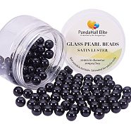Pearlized Glass Pearl Round Beads, Dyed, Black, 10mm, Hole: 1.2~1.5mm, about 100pcs/box(HY-PH0001-10mm-080)