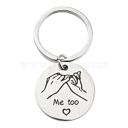 Valentine's Day Theme 304 Stainless Steel Flat Round with Word Me Too Pendant Keychain, for Car Key Bag Ornament, Stainless Steel Color, 6.2cm(KEYC-K018-01P-01)