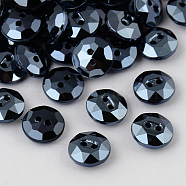 2-Hole Taiwan Acrylic Rhinestone Flat Round Buttons, Faceted, Prussian Blue, 11.5x4.5mm, Hole: 1mm(BUTT-F015-11.5mm-18)