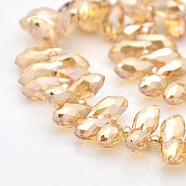 Faceted Teardrop Pearl Luster Plated Electroplate Glass Beads Strands, Top Drilled Beads, Goldenrod, 12x6mm, Hole: 1mm, about 100pcs/strand, 15.5 inch(GLAA-A023A-PL01)