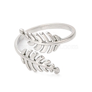 304 Stainless Steel Leaf Open Cuff Ring for Women, Stainless Steel Color, US Size 8 1/2(18.5mm)(RJEW-K245-40P)