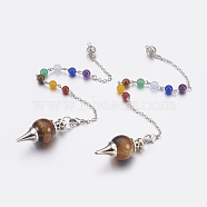 Natural Tiger Eye Sphere Dowsing Pendulums, with Mixed Stone and Brass Findings, Chakra, Round, Platinum, 240~245mm(MAK-P009-E01)