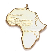 304 Stainless Steel Pendants, with Jump Rings, Laser Cut, Africa Map, Golden, 30x25x1.4mm, Jump Ring: 4x0.6mm, Hole: 1.8mm(STAS-H105-07G)