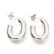 201 Stainless Steel Half Hoop Earrings, Stud Earrings, with 304 Stainless Steel Pin and Ear Nuts, Oval, Stainless Steel Color, 22x16x4.7mm, Pin: 0.8mm(EJEW-C501-16P-A)