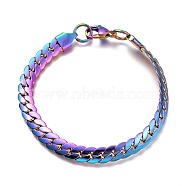 Men's 304 Stainless Steel Cuban Link Chain Bracelets, with Lobster Claw Clasps, Rainbow Color, 7-1/8 inch(18.1cm), 6.3mm(BJEW-O177-02A)