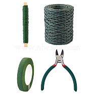 Iron Wire, with Crepe Paper and Side Cutting Pliers, Green, 24 Gauge, 0.5mm, 50m/roll, 10rolls/set, 1roll(MW-TA0001-03)