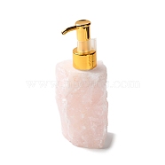 Raw Natural Rose Quartz Pump Press Bottles, with Plating Plastic Nozzle, Refillable Bottle, for Cosmetics, Essential Oil Emulsion, 53~70x42~64x143~150mm(G-B131-02B)