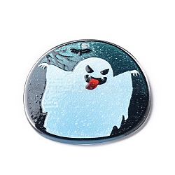 Halloween Theme Opaque Printed Acrylic Pendants, Oval Charms, Light Sky Blue, 38x42x2mm, Hole: 2mm(OACR-G013-03A)