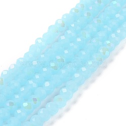 Electroplate Glass Beads Strands, Imitation Jade Beads, Half Plated, Rainbow Plated, Faceted, Rondelle, Light Sky Blue, 3x2mm, Hole: 0.8mm, about 165~169pcs/strand, 15~16 inch(38~40cm)(EGLA-A034-J2mm-L06)