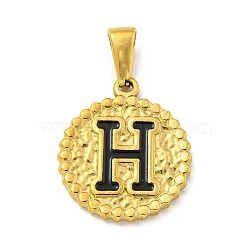 Ion Plating(IP) 304 Stainless Steel Enamel Pendants, Golden, Flat Round with Letter Charm, Letter H, 21x18x2mm, Hole: 8x3.5mm(STAS-R231-19H-G)