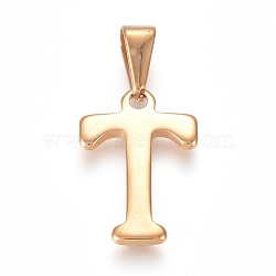 304 Stainless Steel Pendants, Golden, Initial Letter.T, 20x13.5x1.8mm, Hole: 3x7mm(STAS-F106-95G-T-01)