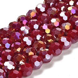 Opaque Glass Beads Stands, AB Color, Faceted(32 Facets), Round, Dark Red, 10x8.5~9mm, Hole: 1.6mm, about 67pcs/strand, 23.62 inch(60cm)(EGLA-A035-P10mm-B02)