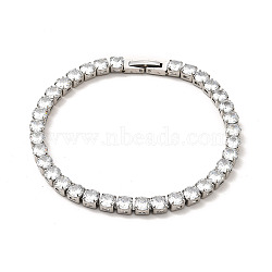 Clear Cubic Zirconia Tennis Bracelet, 304 Stainless Steel Link Chain Bracelet for Women, Stainless Steel Color, 8-3/8 inch(21.3cm)(BJEW-E009-25A-P)