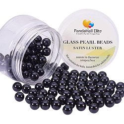 Pearlized Glass Pearl Round Beads, Dyed, Black, 10mm, Hole: 1.2~1.5mm, about 100pcs/box(HY-PH0001-10mm-080)
