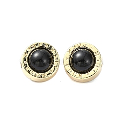 Rack Plating Alloy Resin Beads, Flat Round Beads with Word Luck, Golden, Black, 12.5x10.5mm, Hole: 1.8mm(RESI-Z027-01G-02)