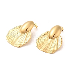 Fan 304 Stainless Steel Stud Earrings for Women, Golden, 38x30mm(EJEW-U003-06G)