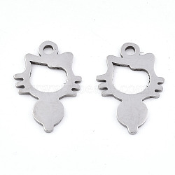 201 Stainless Steel Pendants, Laser Cut, Cat, Stainless Steel Color, 16.5x11x0.9mm, Hole: 1.6mm(STAS-S081-026)