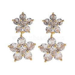 Rack Plating Flower Brass Stud Earrings, with Clear Cubic Zirconia, Cadmium Free & Lead Free, Long-Lasting Plated, Real 18K Gold Plated, 21.5x12mm(EJEW-N055-44G-RS)