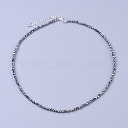 Terahertz Stone Beaded Necklaces, with Brass Lobster Claw Clasps, Faceted Round Beads, 15.75 inch~16.14 inch(40~41cm)x3~3.5mm(NJEW-K114-B-A22)