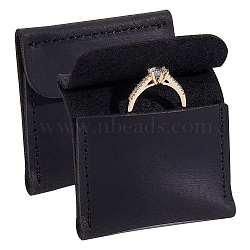 Cowhide Ring Storage Bags, Jewelry Pouches for Rings, Square, Black, 5.8x5.85x0.6cm(ABAG-WH0031-36A)