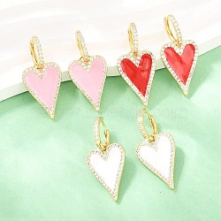 Valentine's Day Heart Brass Micro Pave Clear Cubic Zirconia Hoop Earrings, with Enamel, Cadmium Free & Lead Free, Long-Lasting Plated, Rack Plating, Real 18K Gold Plated, Mixed Color, 34x16mm(EJEW-Z164-10G)