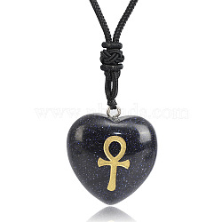 Synthetic Blue Goldstone Heart Engraved AnKh Cross Pendant Personalized DIY Necklaces(SC1205-4)