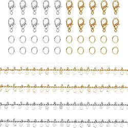 CHGCRAFT DIY Jewelry Making Kits, Including Handmade Brass Curb Chains, with Star Charms & Jump Rings, Brass Lobster Claw Clasps, Star, Mixed Color, 3x2x1mm, 1m/style, 2 style, 2m(CHC-CA0001-07)