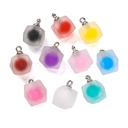 Frosted Resin Polygon Pendants, Ball inner Charms with Platinum Plated Alloy Loops, Mixed Color, 20x15x15mm, Hole: 2mm(RESI-U002-10)