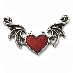Halloween Alloy Enamel Big Pendants, Antique Silver, Devil Heart Wings Charms, Dark Red, 32.5x54x3mm, Hole: 1.4mm & 1.2mm(PALLOY-D020-05AS-02)