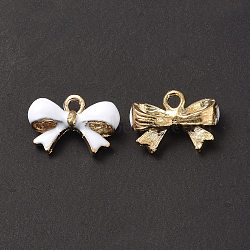 Alloy Enamel Pendants, Lead Free & Cadmium Free, Light Gold, Bowknot Charm, White, 11.5x16x4mm, Hole: 2mm(ENAM-O049-04G-02)