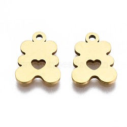 201 Stainless Steel Charms, Laser Cut Pendants, Bear with Heart, Golden, 12.5x9x1mm, Hole: 1.2mm(STAS-S110-095G)