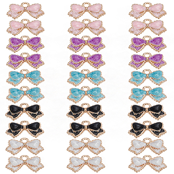 30Pcs 5 Colors Alloy Enamel Charms, Bowknot Charm, Mixed Color, 10x15.5x2.5mm, Hole: 1.6mm, 6pcs/color