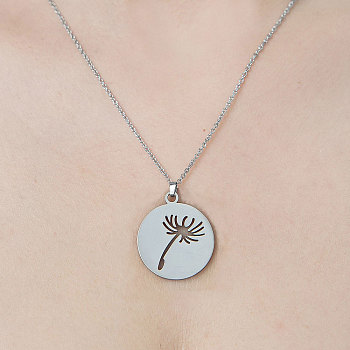 201 Stainless Steel Hollow Dandelion Pendant Necklace, Stainless Steel Color, 17.72 inch(45cm)