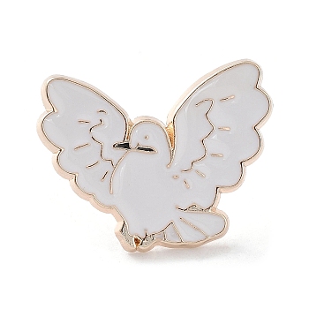Peace Pigeon Enamel Pins, Light Gold Alloy Badge for Women, White, 19.5x20.5x1.5mm