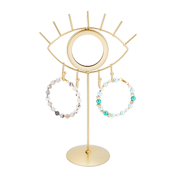 Nbeads Iron Tabletop Detachable Jewelry Stand with Eye Shaped Vanity Mirror, Earring Necklace Bracelet Jewelry Display, for Woman Girls, Golden, 7.7x16.5x24.5cm