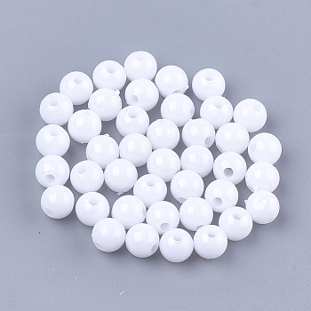 Opaque Plastic Beads, Round, White, 6x5.5mm, Hole: 1.8mm, about 4790pcs/500g