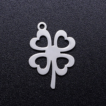 201 Stainless Steel Hollow Pendants, Clover, Stainless Steel Color, 20x13.5x1mm, Hole: 1.5mm