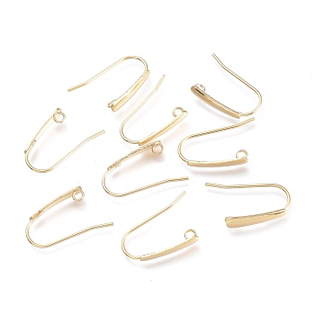 304 Stainless Steel Earring Hooks, with Horizontal Loop, Flat Ear Wire, Real 24K Gold Plated, 18.5x13.5x3.5mm, Hole: 1.5mm, Pin: 0.8mm